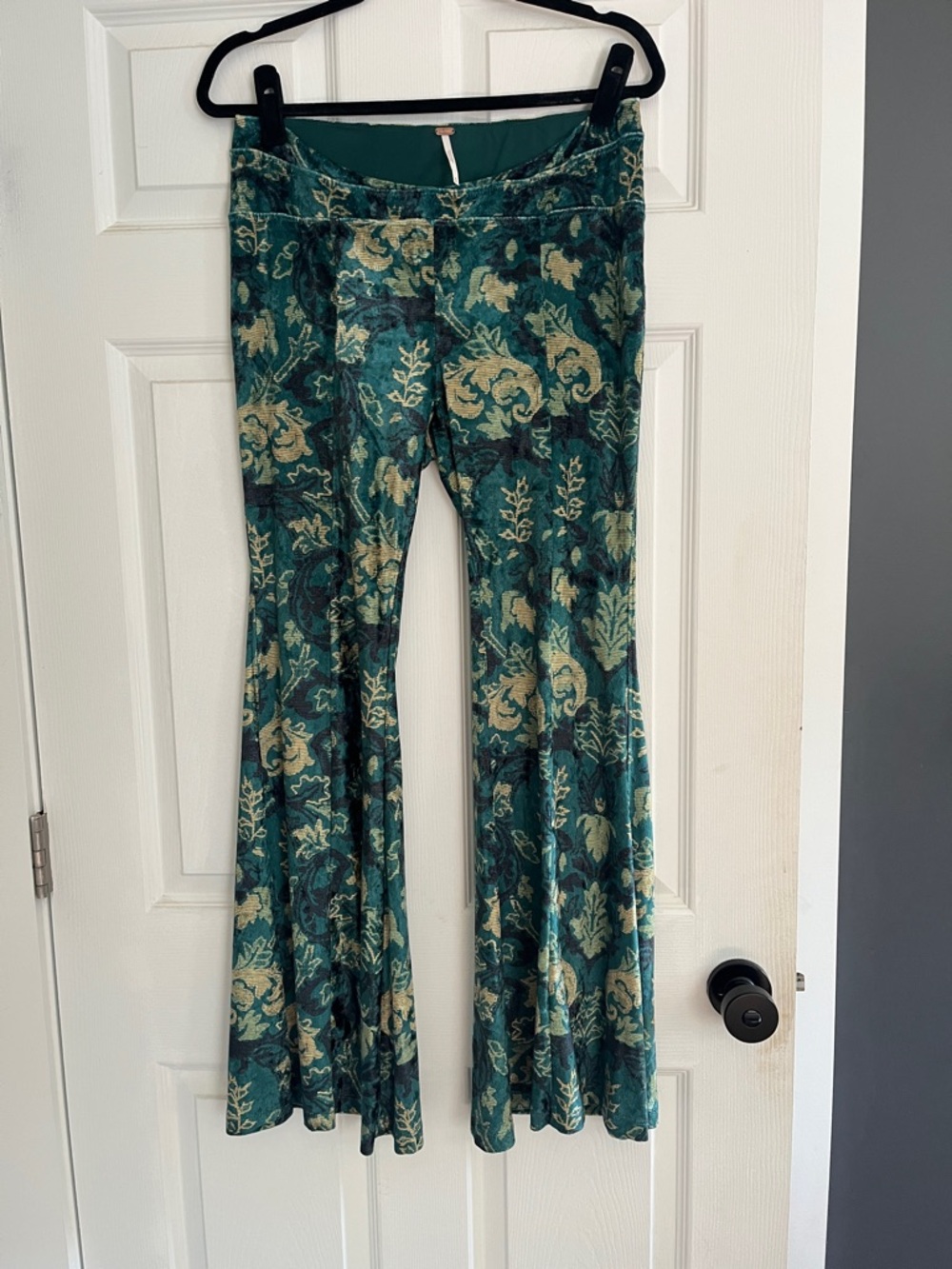 Free People Green Floral Velvet Flare bellbottoms